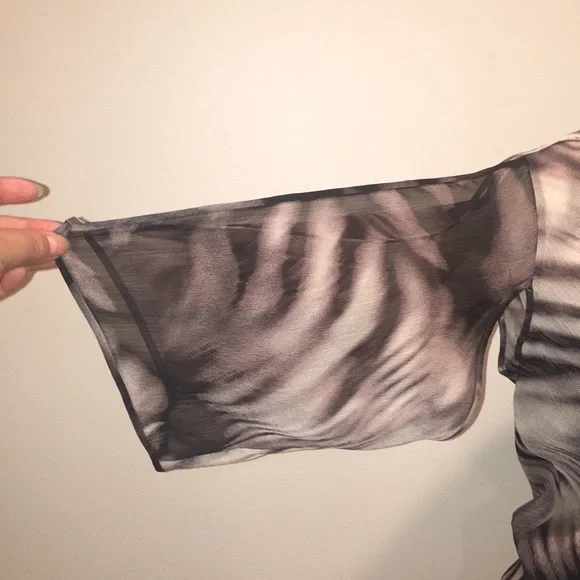 Halston Heritage Black & Tan Wrap Blouse Size XS - Picture 4 of 17